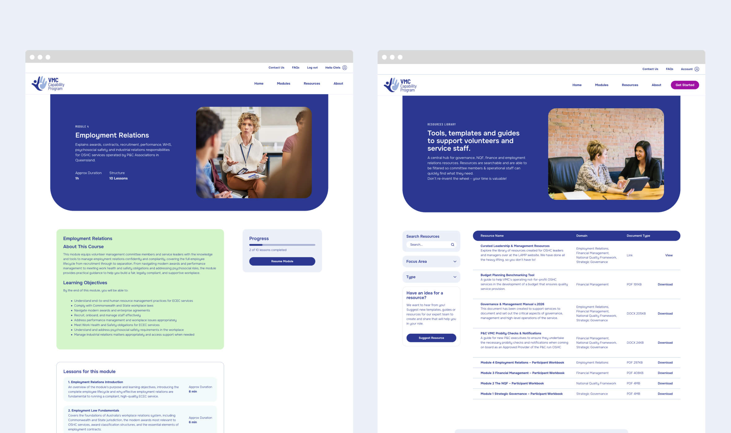 Wordpress Experts - Melbourne Wordpress Developers'Employment Relations' module on the left, 'Tools, templates and guides' on the right.